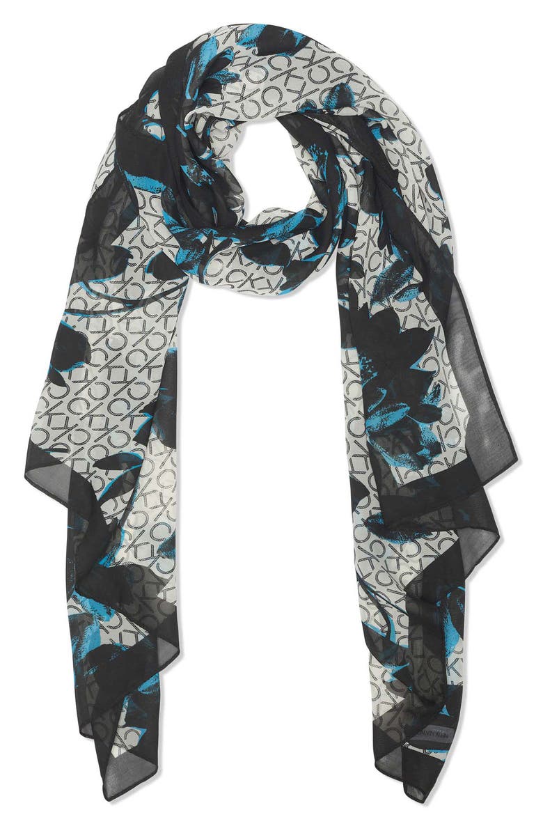 Calvin Klein Floral CK Chiffon Scarf, Main, color, 