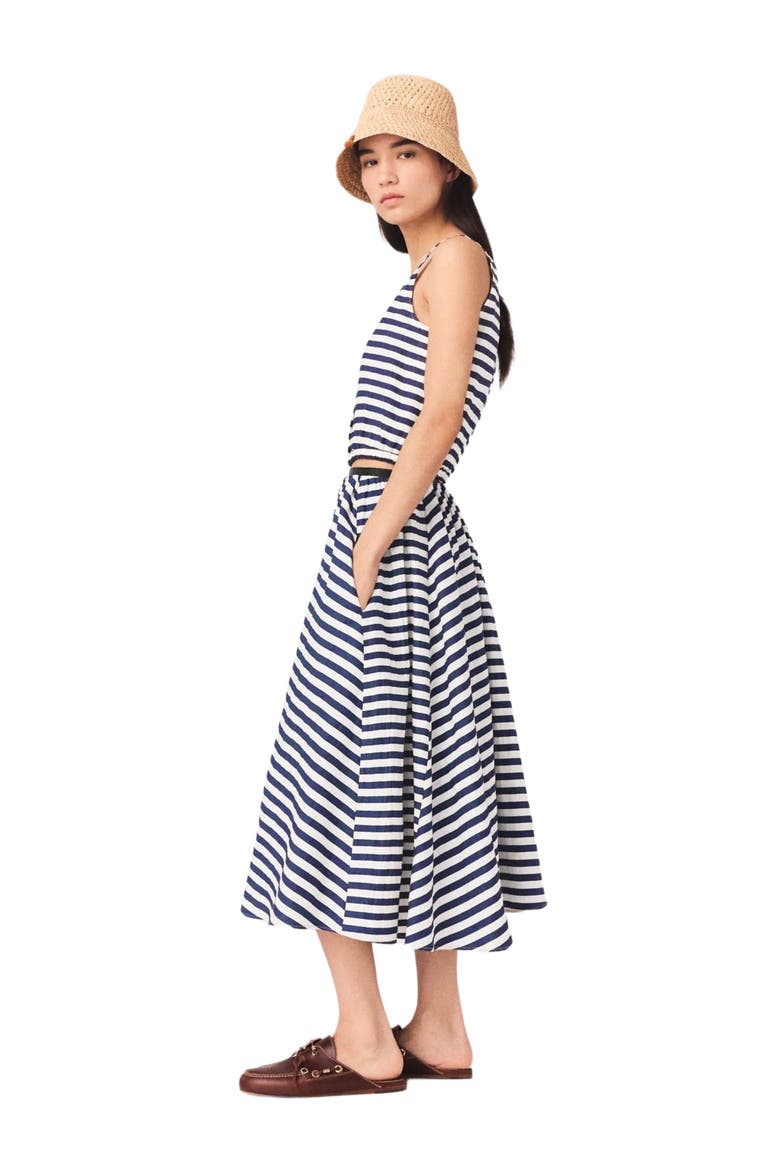 Linen-blend top, Alternate, color, White/blue