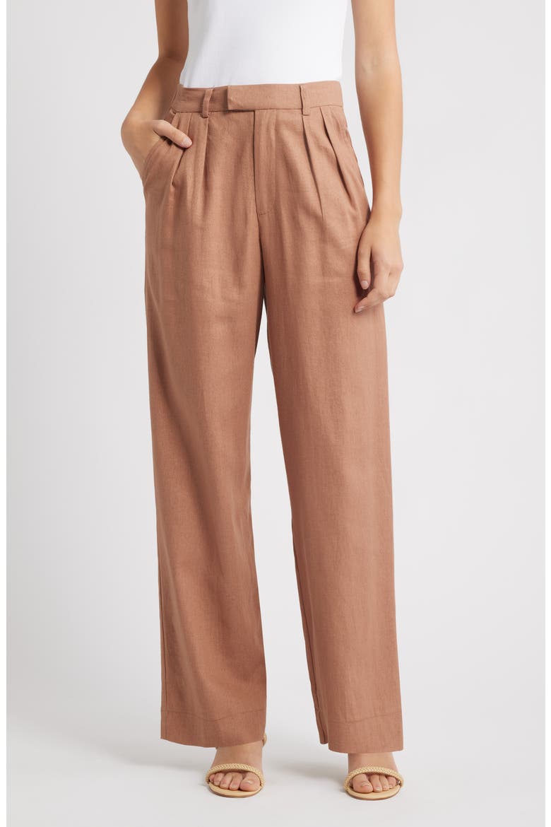 Naomi Linen Blend Straight Leg Pants, Main, color, MOCHA