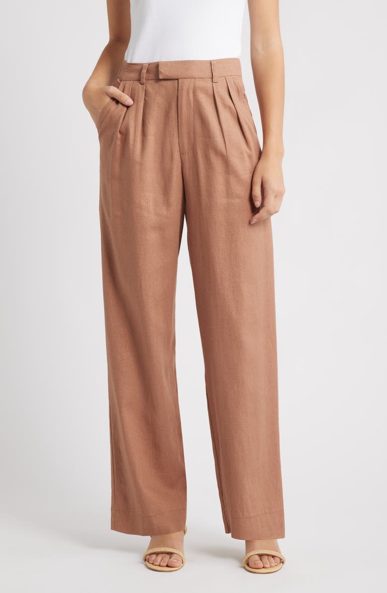 WAYF Naomi Linen Blend Straight Leg Pants, Main, color, Mocha