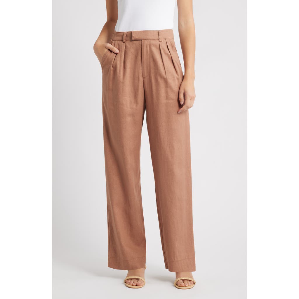 Wayf Naomi Linen Blend Straight Leg Pants In Brown