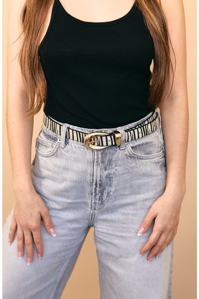 Marissa Faux Calf Hair Belt, Alternate, color, ZEBRA/ GOLD