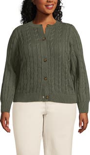 Lands' End Plus Size Drifter Classic Cable Crew Neck Cardigan Sweater