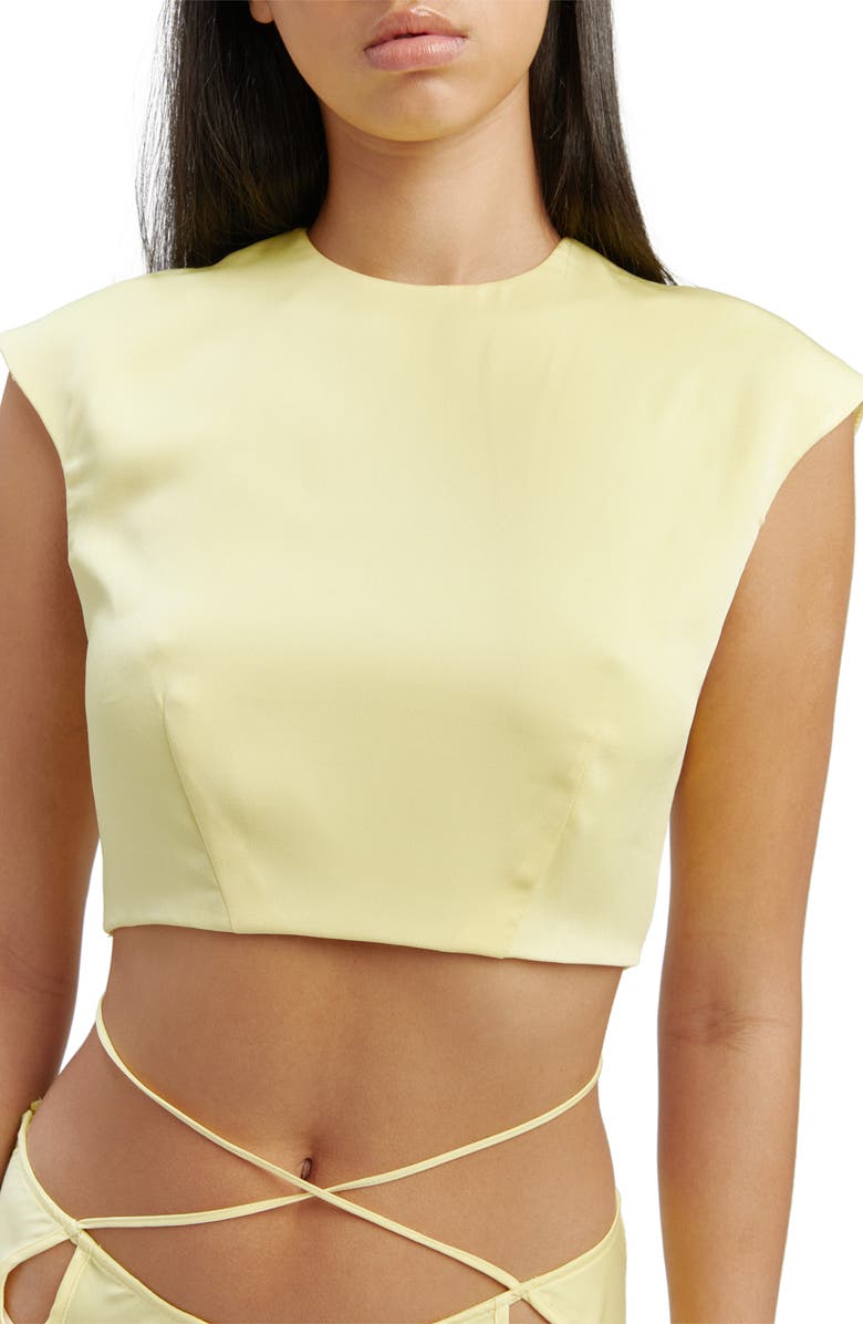 Bardot Anya Satin Crop Top, Main, color,