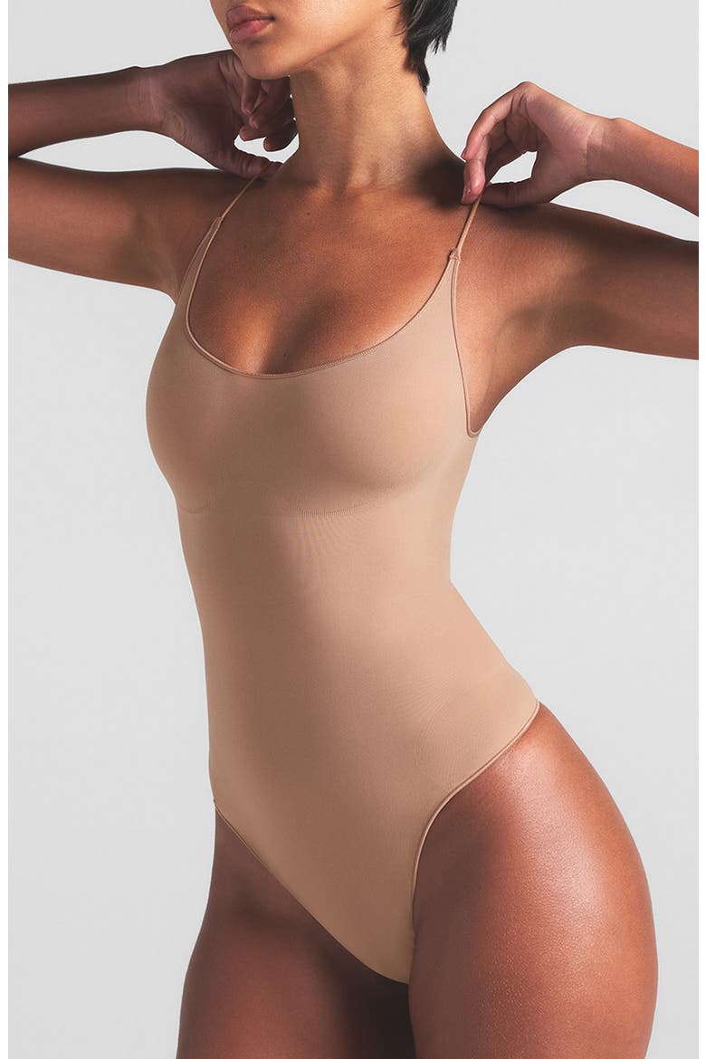 Sheer Seamless Thong Bodysuit, Alternate, color, SIENNA
