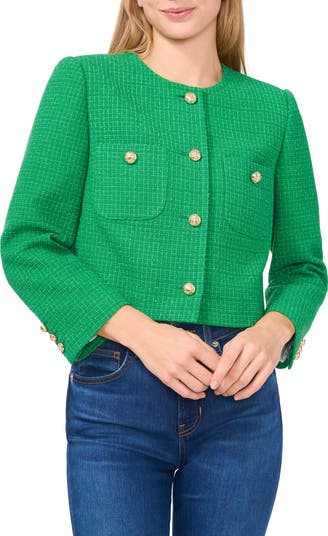 ボトムスその他 Plain Tweed Multicolor Collarless Jacket Long mulit colored tweed jacket - Shop Maison Common Europe