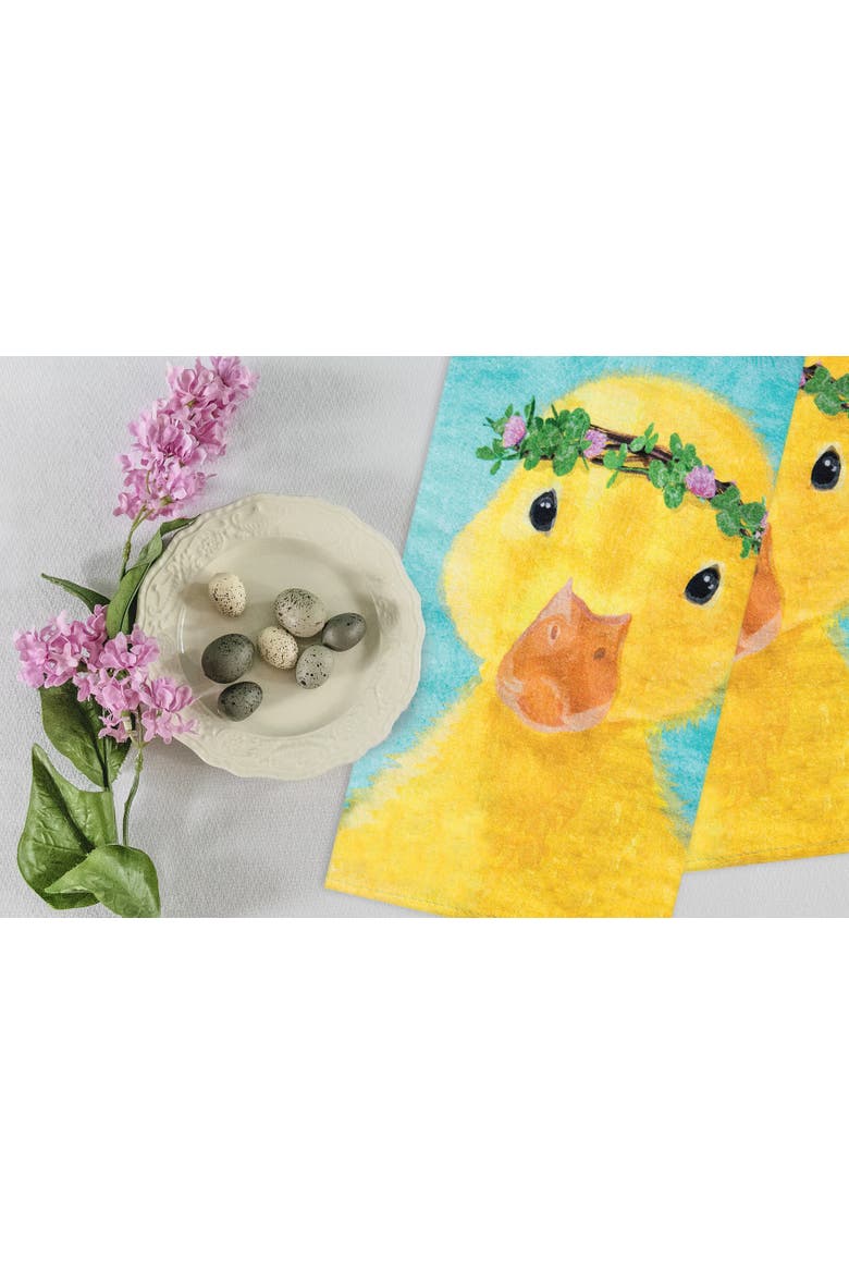 Clover Duckling Easter Spring Theme Printed Flour Sack Kitchen Dishtowel, Alternate, color, White