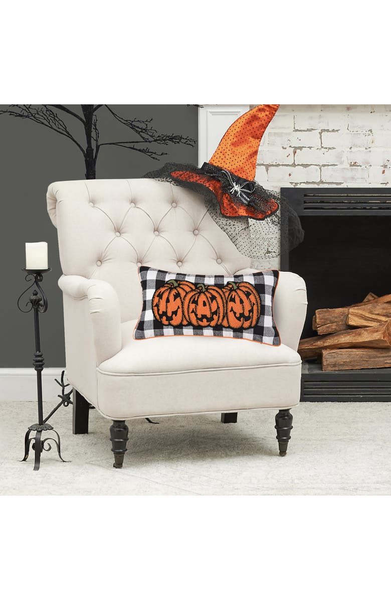 C&F Home Jack-O-Lantern Pumpkin Check Tufted Bolster Halloween Accent Pillow, 12" x 24", Alternate, color, Orange
