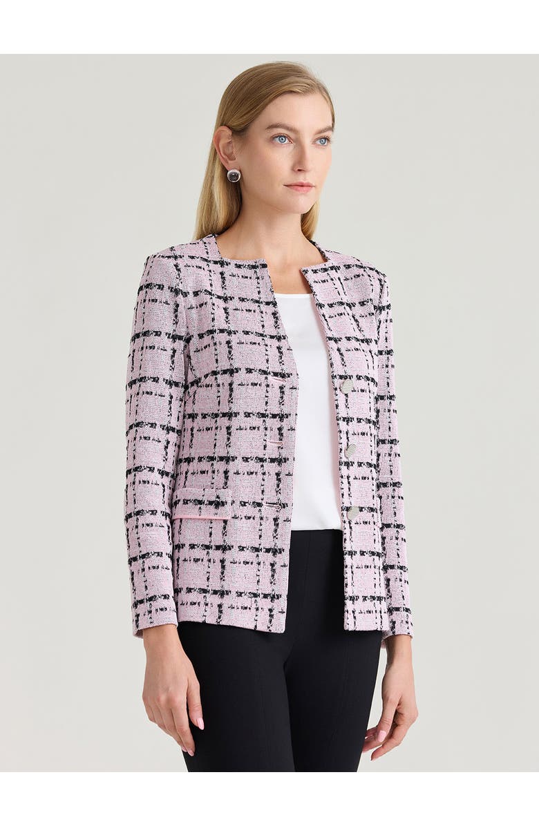 Misook Tailored Plaid Jacquard Knit Jacket, Alternate, color, Cherry Blossom/White/Black