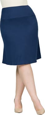 24seven Comfort Apparel A-Line Elastic Waist Knee Length Skirt