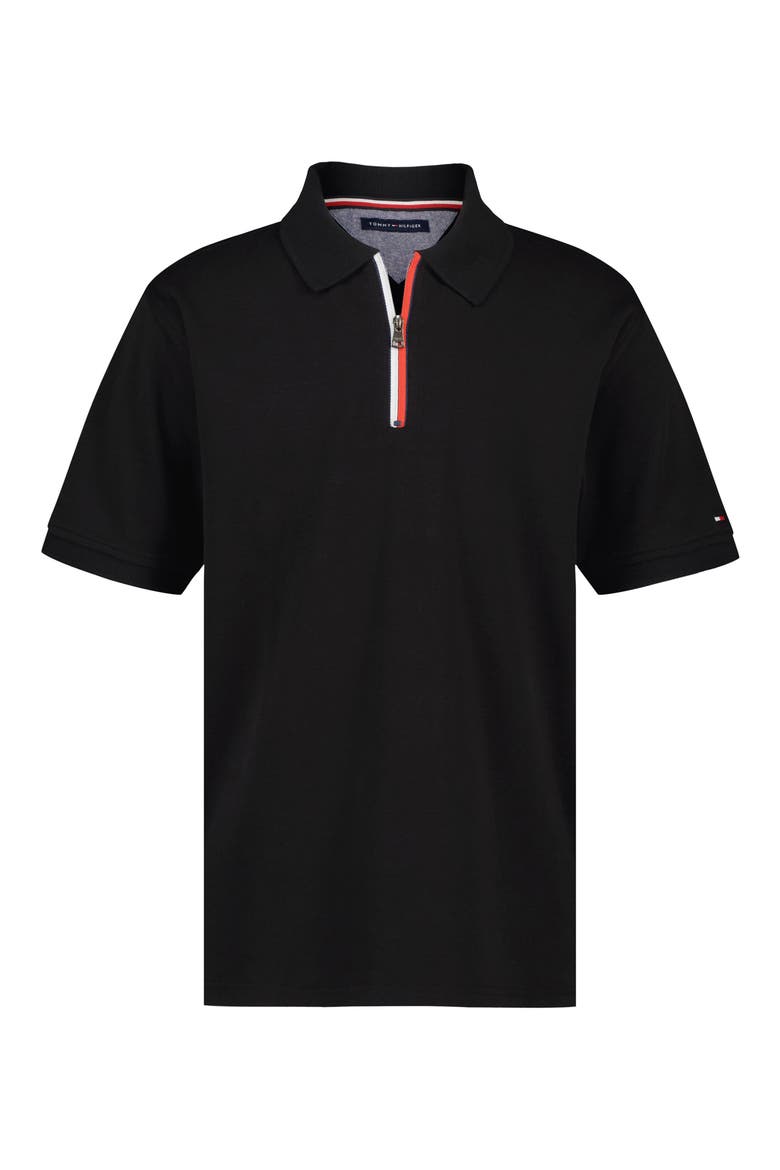 Signature Zip Short Sleeve Polo, Main, color, BLACK