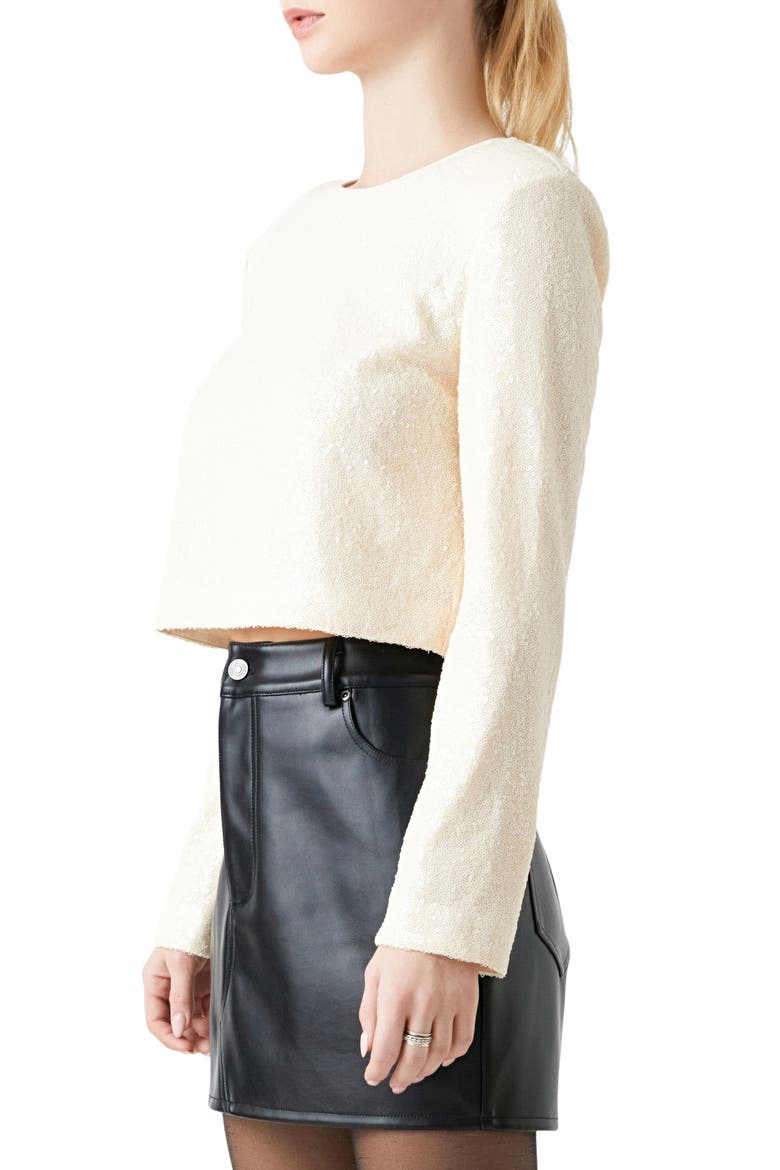 Power Shoulder Sequin Crop Top, Alternate, color, CREAM