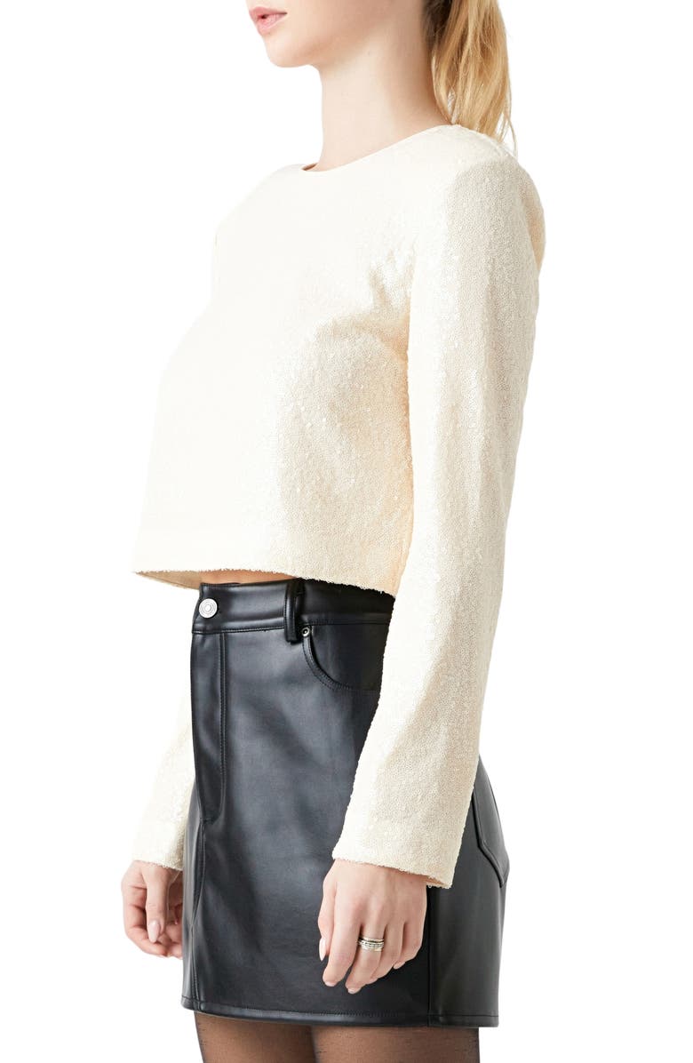 Grey Lab Power Shoulder Sequin Crop Top, Alternate, color, Cream