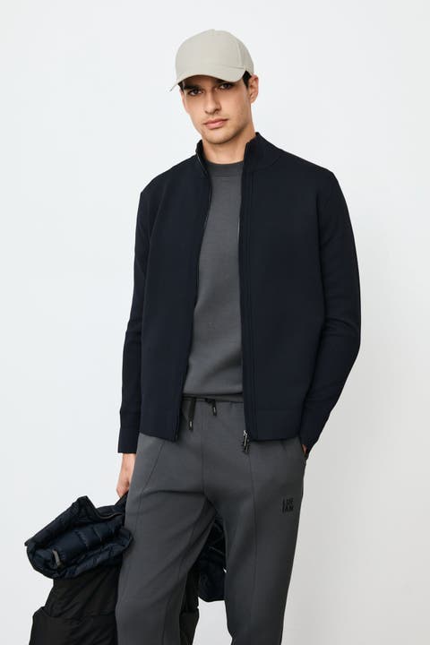 Lufian Men's Two-way Zip Mock Neck Knit Cardigan