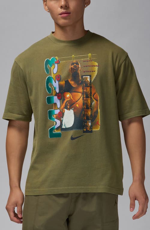 Shop Jordan Retro Cotton Graphic T-shirt In Medium Olive/black