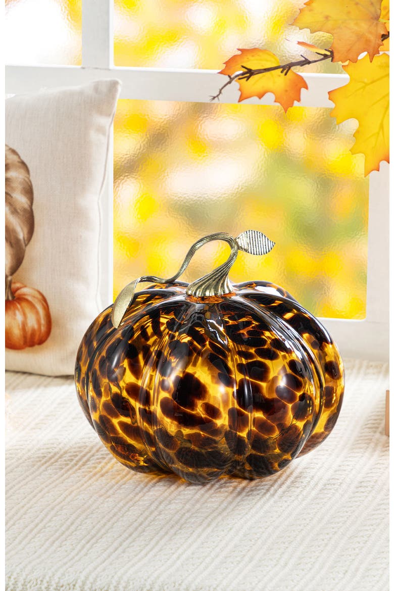 9.5"D Amber Dots Glass Pumpkin, Alternate, color, Black