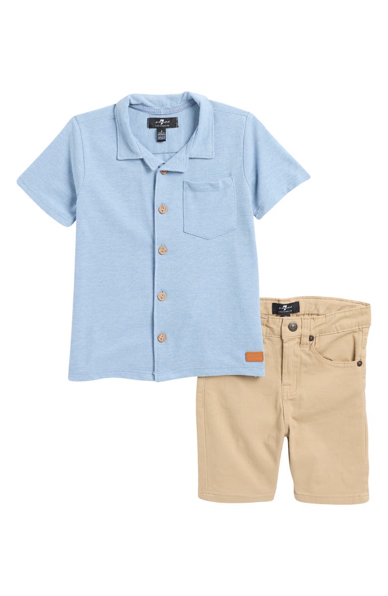 7 For All Mankind Kids' Button-Up Shirt & Cargo Shorts Set, Main, color, 