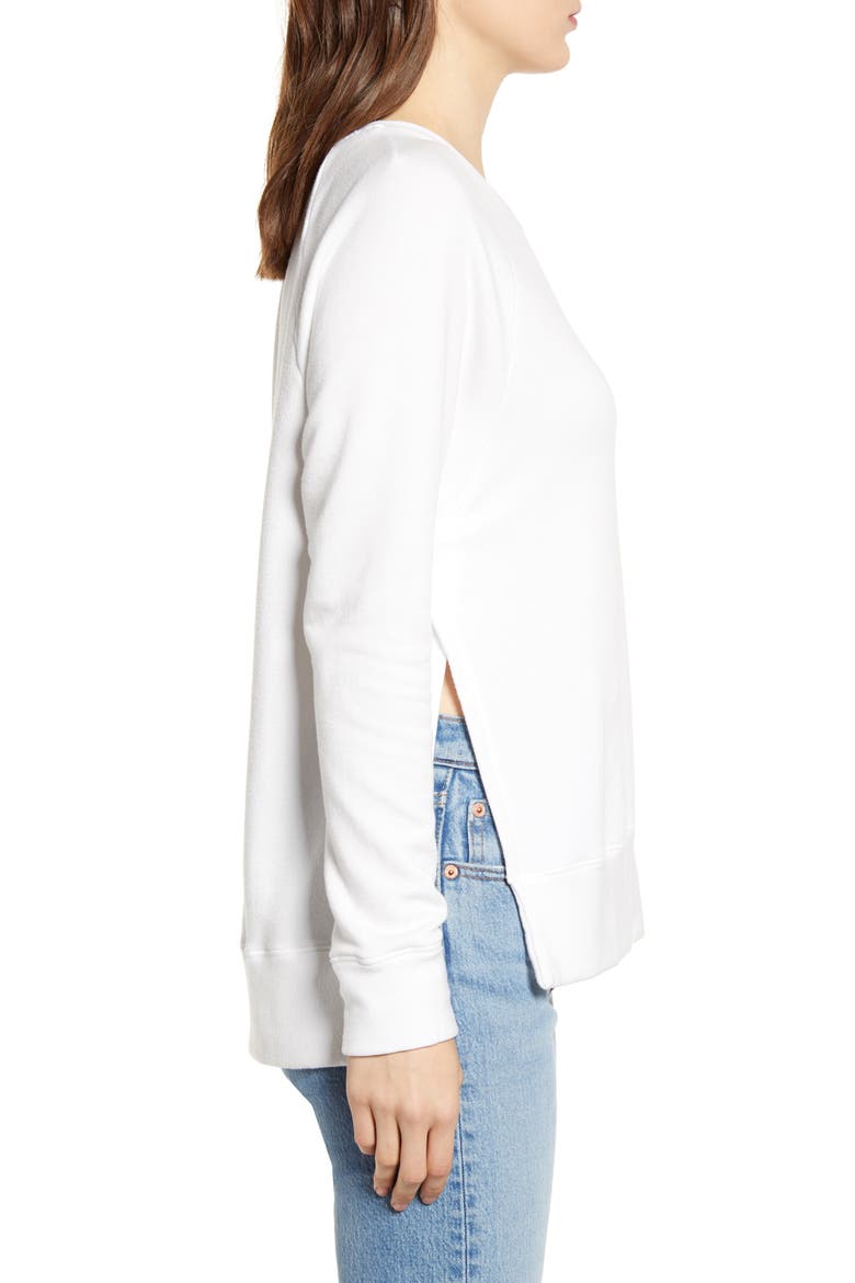 Side Slit Fleece Pullover, Alternate, color, WHITE