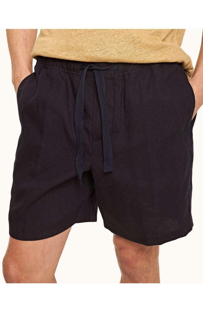 Orlebar Brown Alex Lino Relaxed Fit Italian Linen Drawcord Shorts, Alternate, color, Night Iris