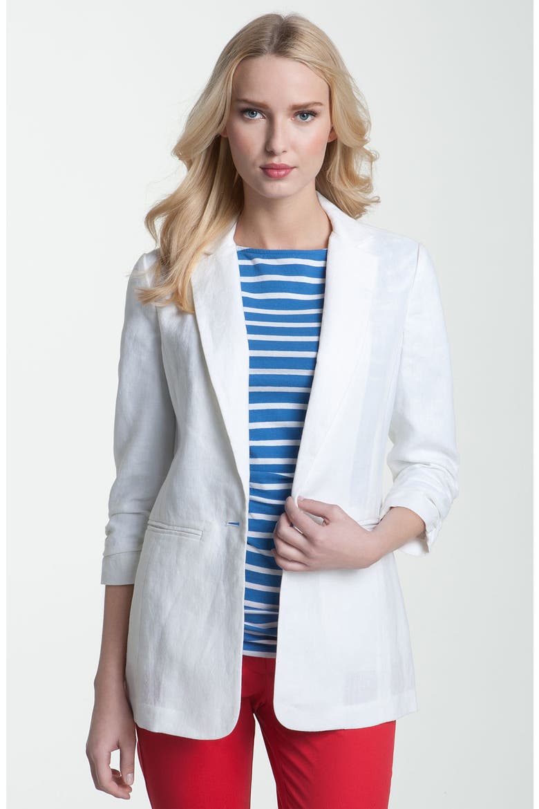 Ruched Sleeve Boyfriend Jacket, Main, color, WHITE