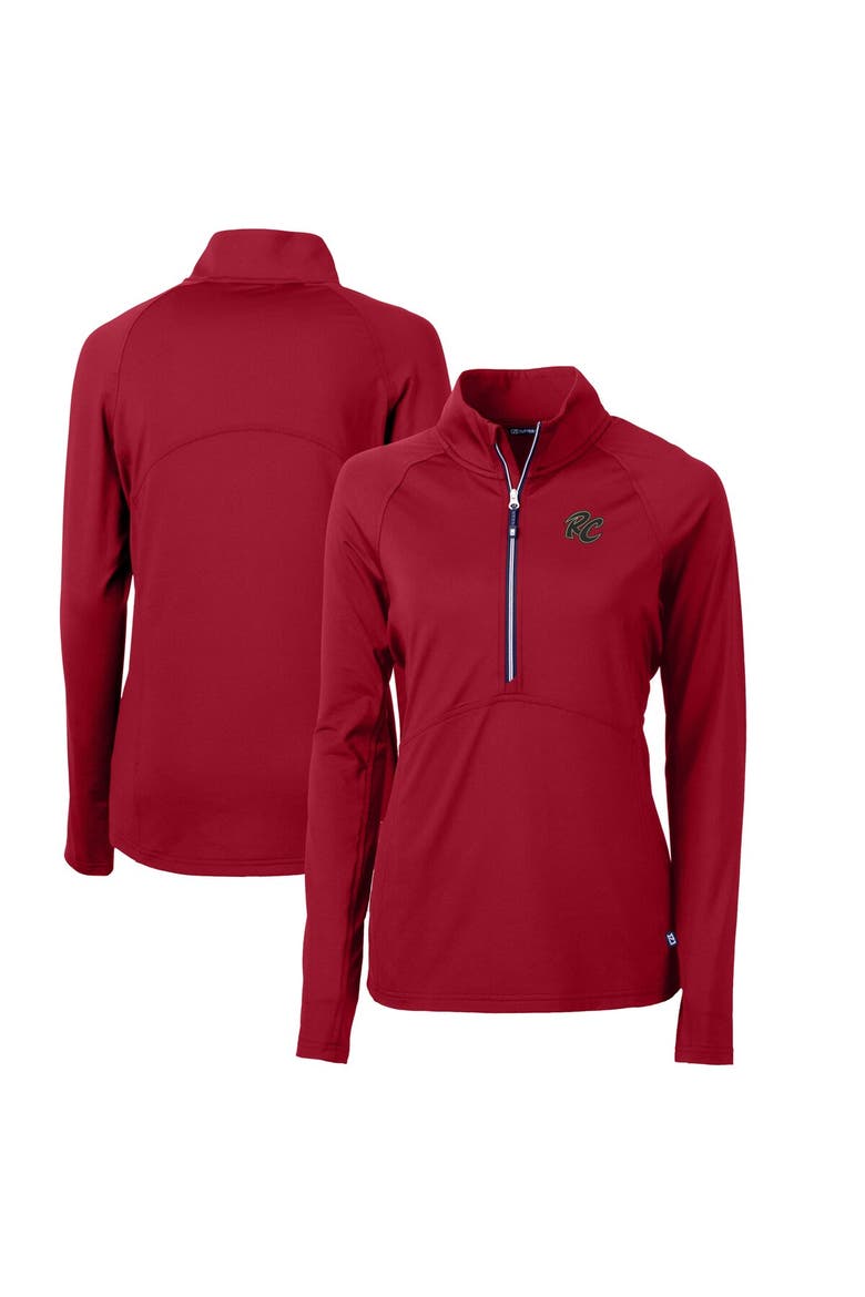 Women's Cutter & Buck Red Sacramento River Cats Adapt Eco Knit Stretch Recycled Half-Zip Top, Main, color, Red