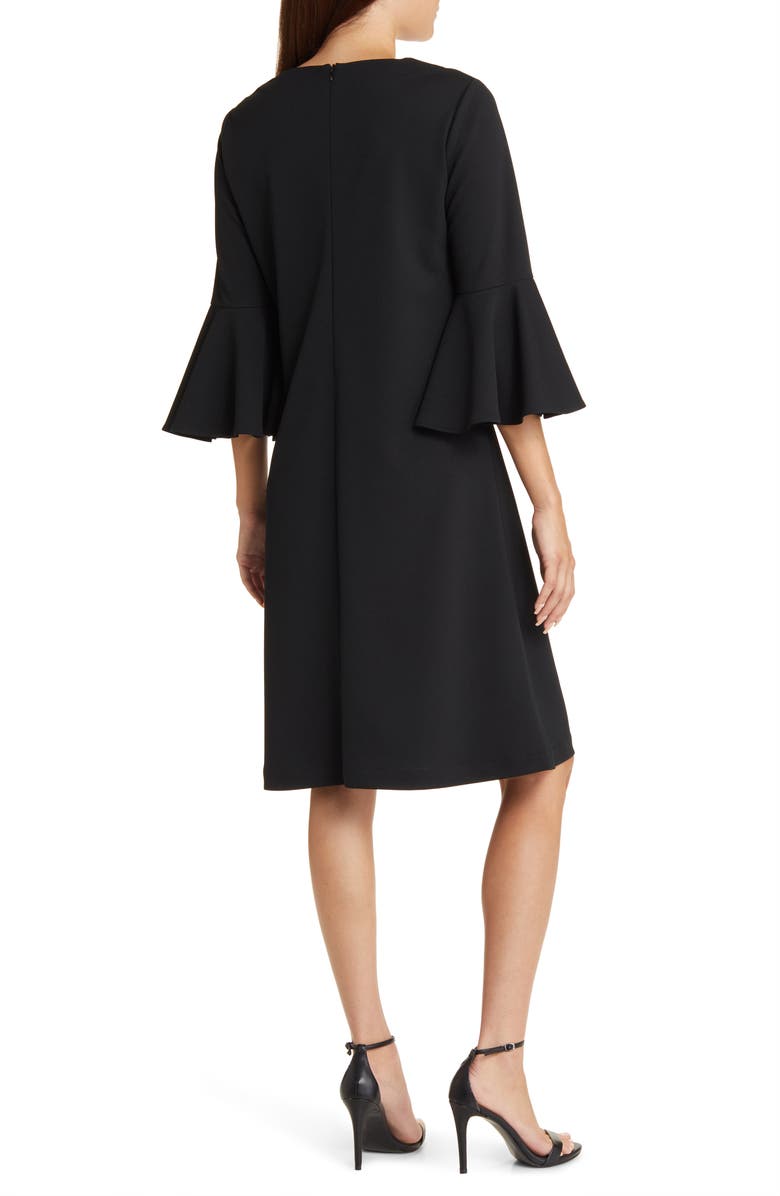 Ming Wang Deco Bell Sleeve Crêpe de Chine Shift Dress, Alternate, color,