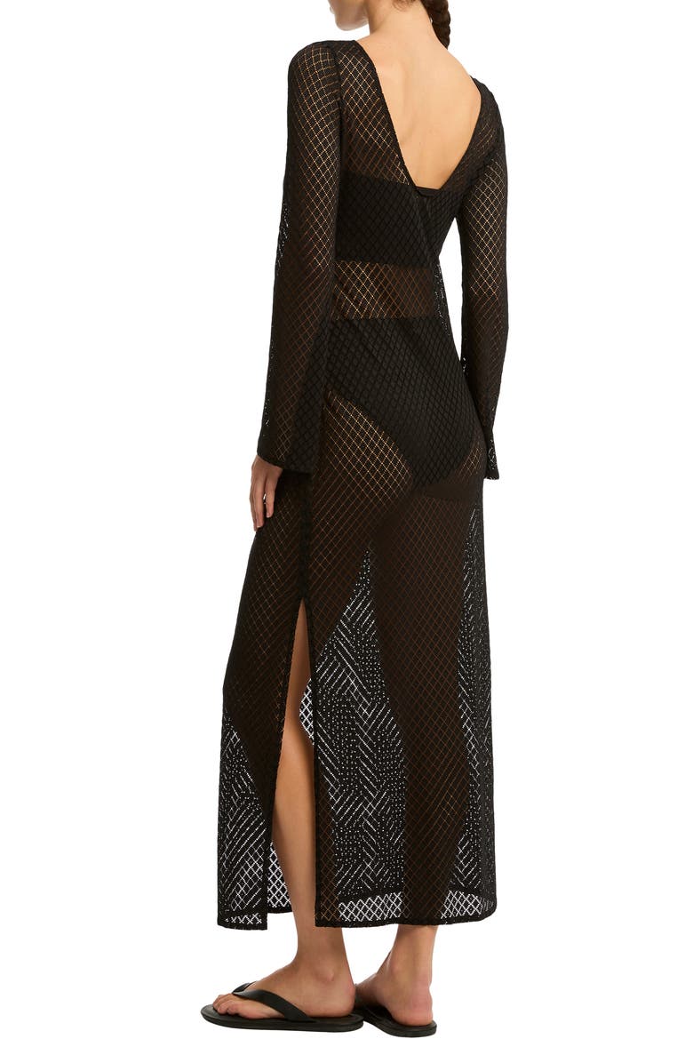 Sea Level x India Hicks Long Sleeve Sheer Lace Cover-Up Dress, Alternate, color, Black