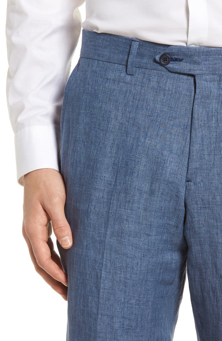NORDSTROM MEN'S SHOP Flat Front Solid Linen Trousers, Alternate, color,