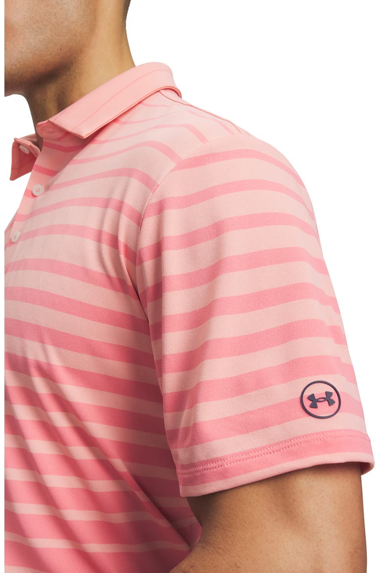 UA ArmourDry Stripe Performance Golf Polo, Alternate, color, POSH PINK