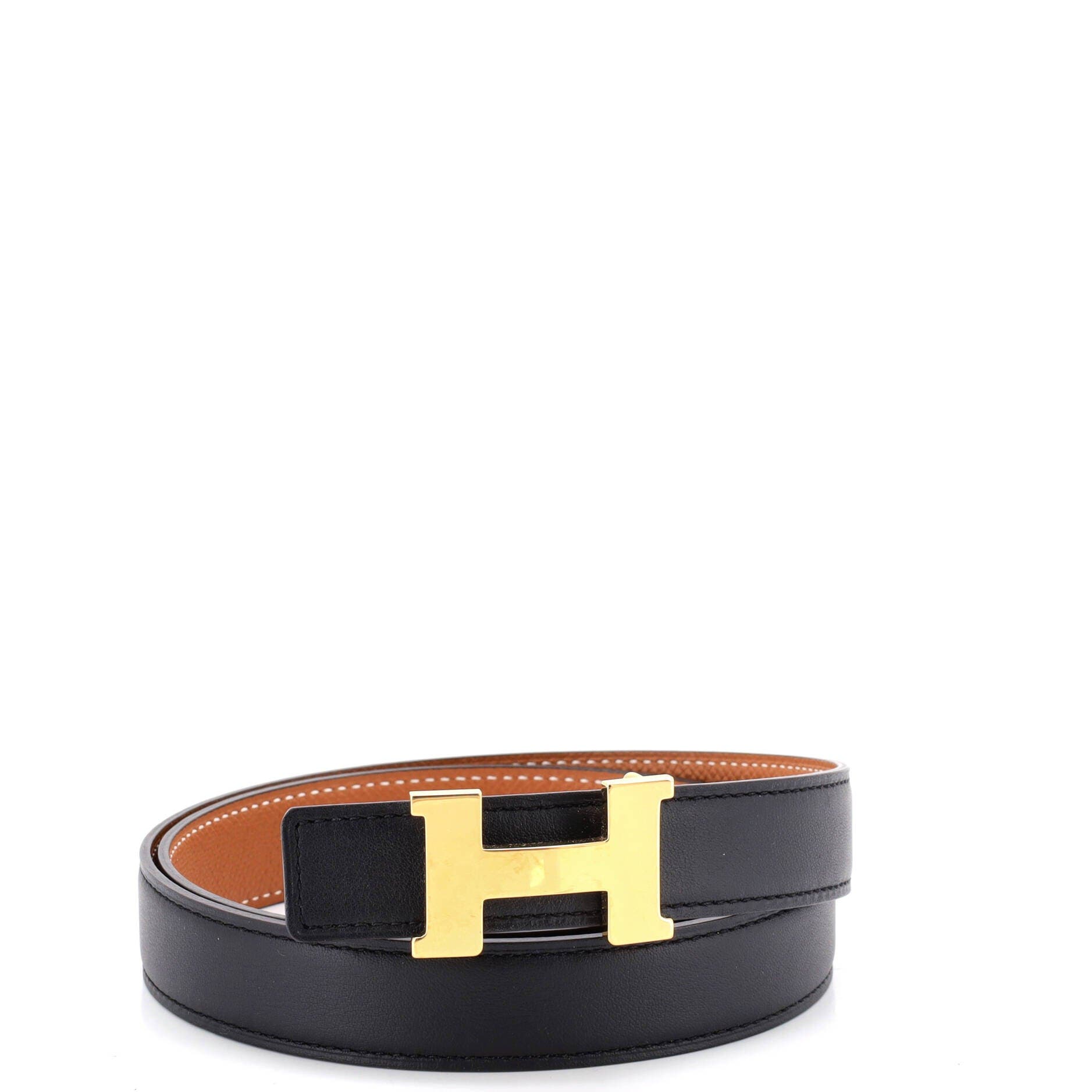 Pre-Owned Hermes Constance Reversible Belt Leather Thin, Main, color, Black