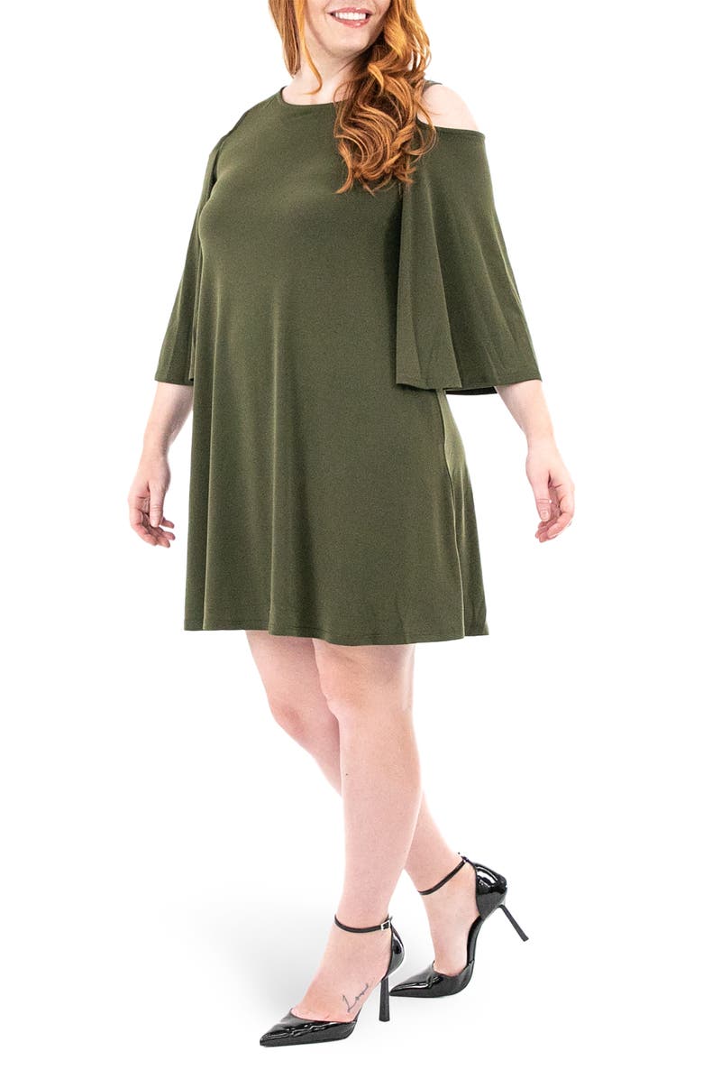 Nina Leonard Shoulder Cutout Dress, Alternate, color, Olive