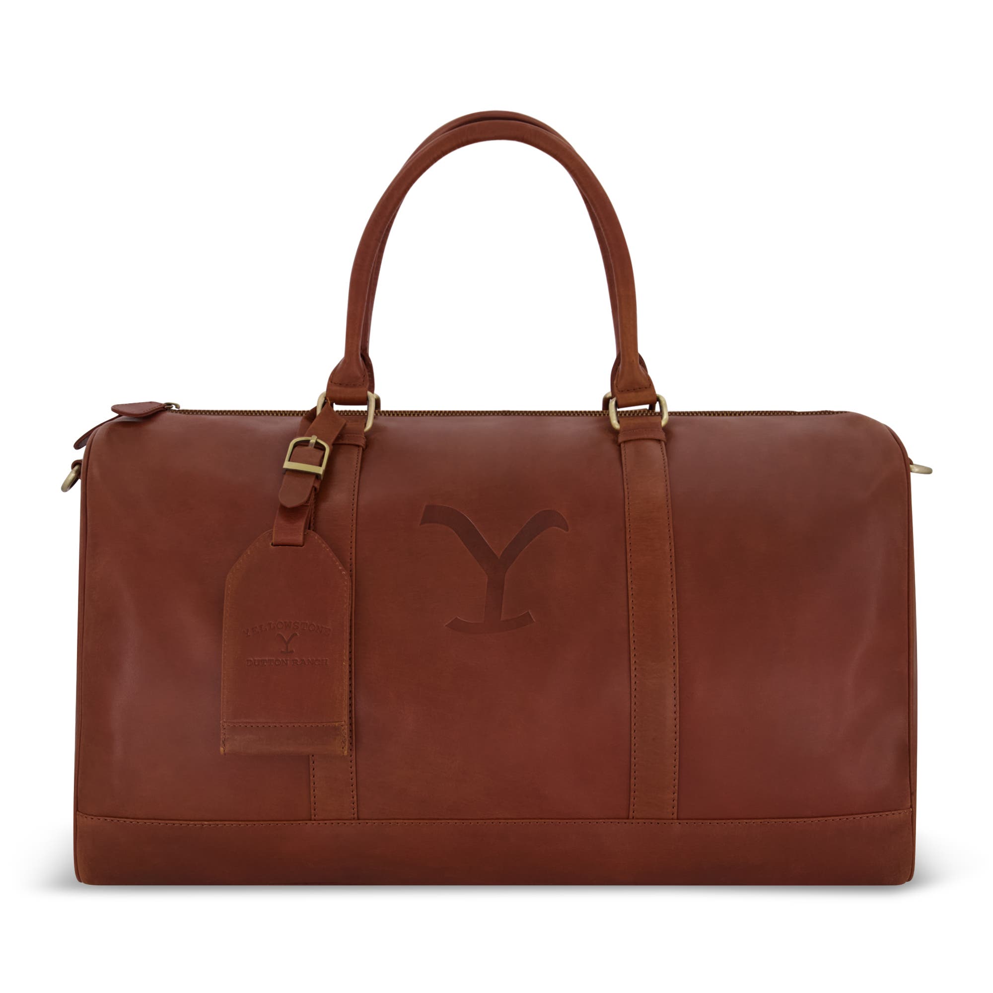 Yellowstone Genuine leather 21 inch duffle, with burnished gold detailing, Alternate, color, Brown