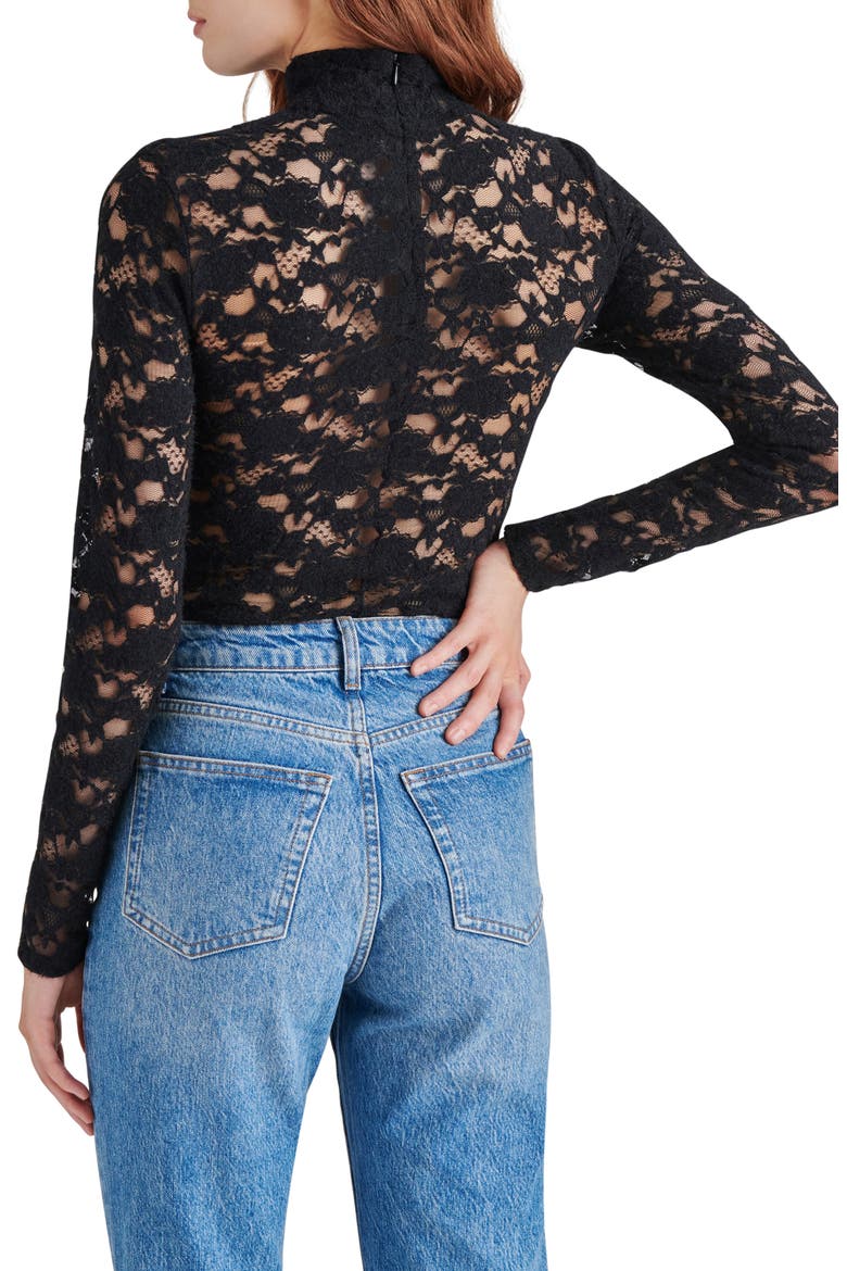 Cassi Lace Long Sleeve Bodysuit, Alternate, color, BLACK