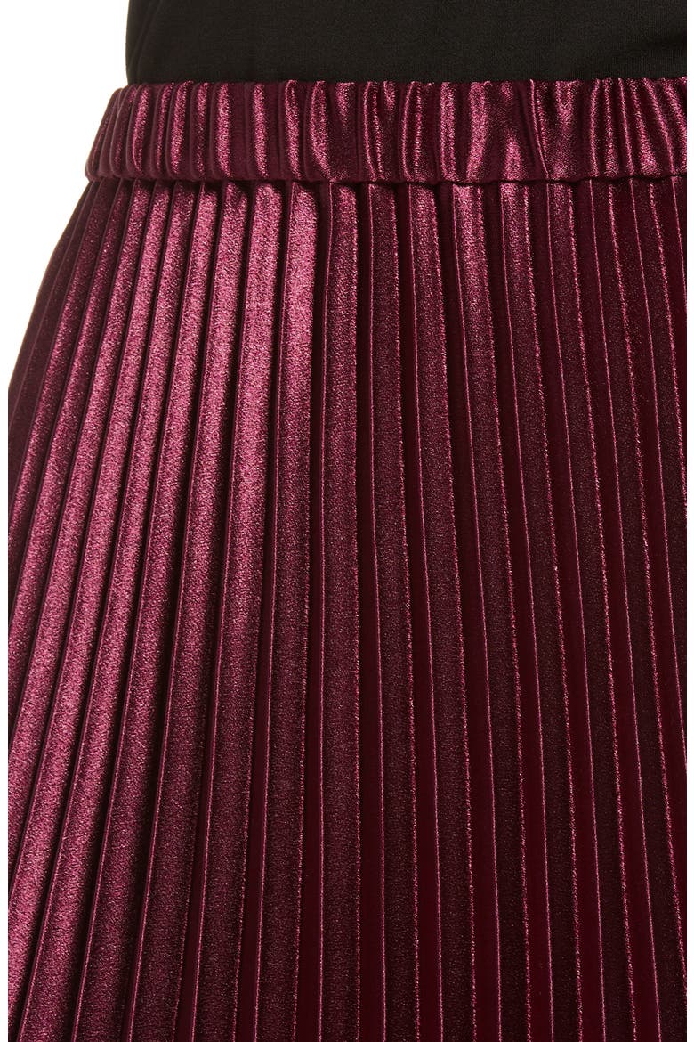Pleated Satin Midi Skirt, Alternate, color, MERLOT