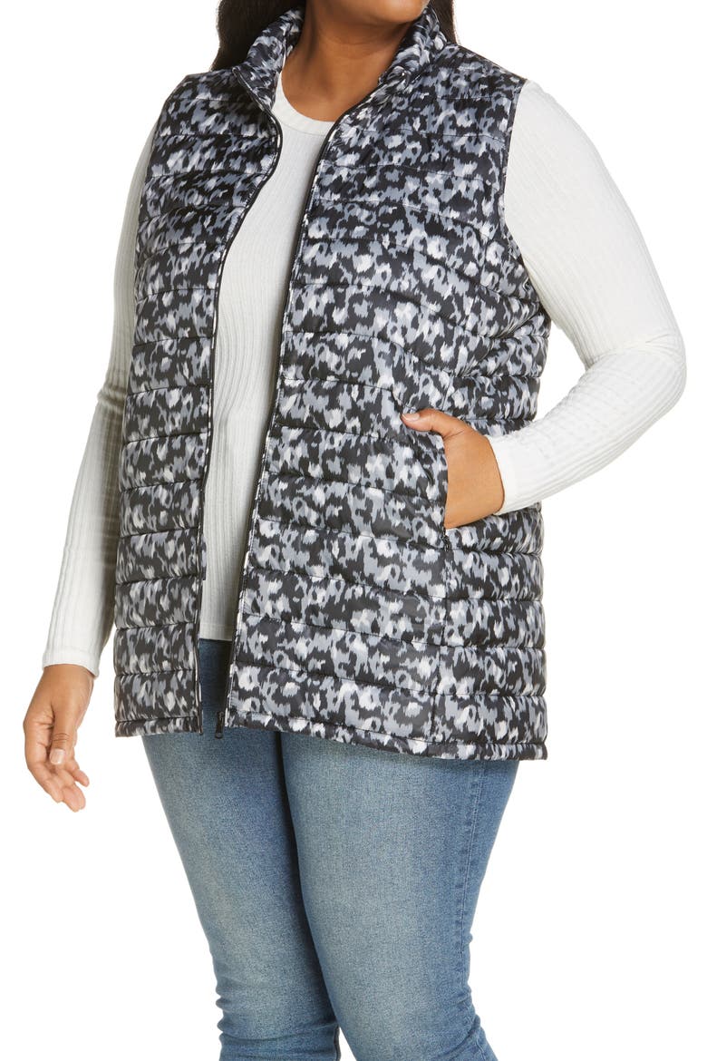 Quilted Puffer Vest, Main, color, BLACK IKAT