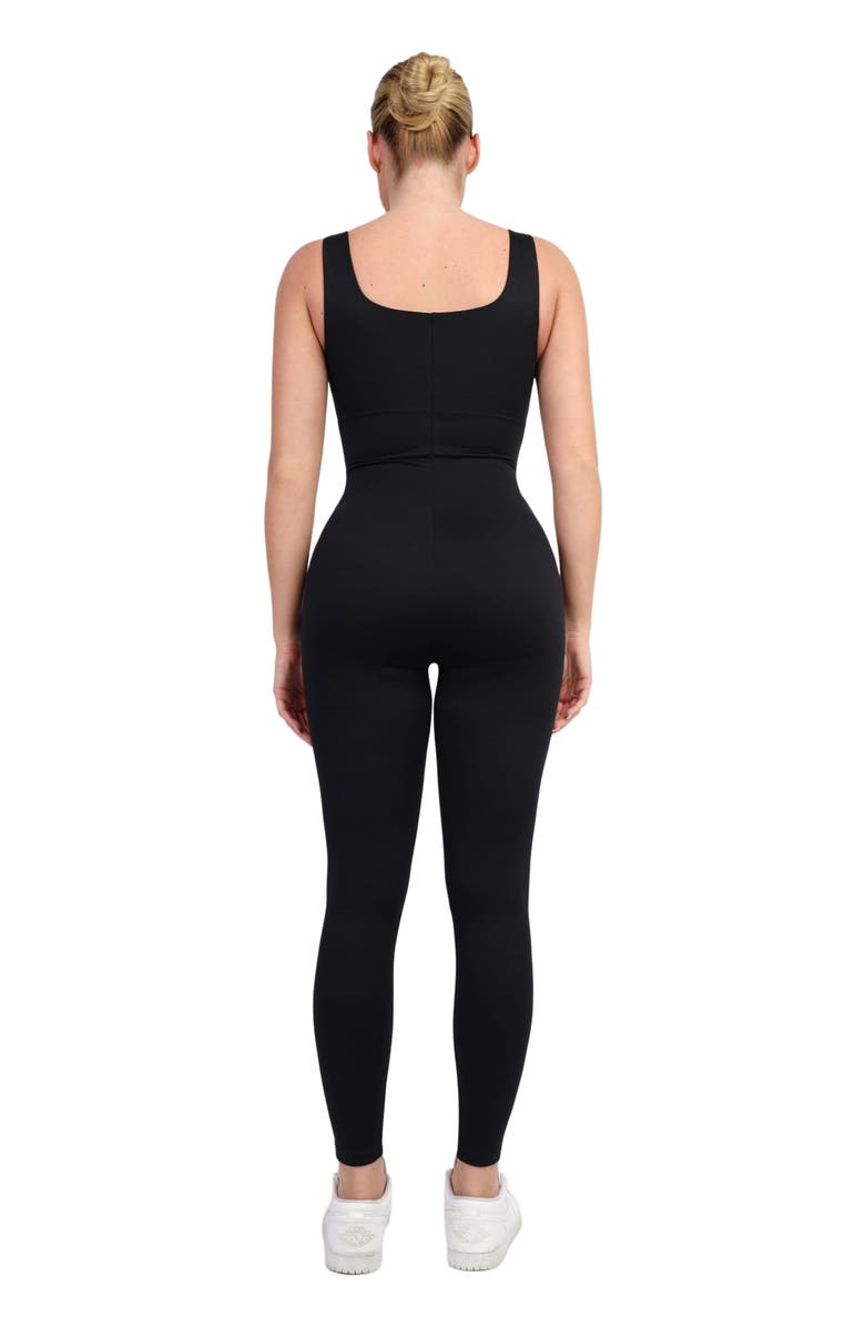Popilush Shapewear Square Neck Thigh Slimming Workout Jumpsuit, Alternate, color, Midnight Black