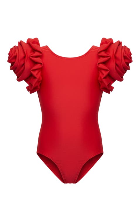 Blooming Cute Rose Sleeve One Piece Swimsuit (Toddler, Little Kid & Big Kid)