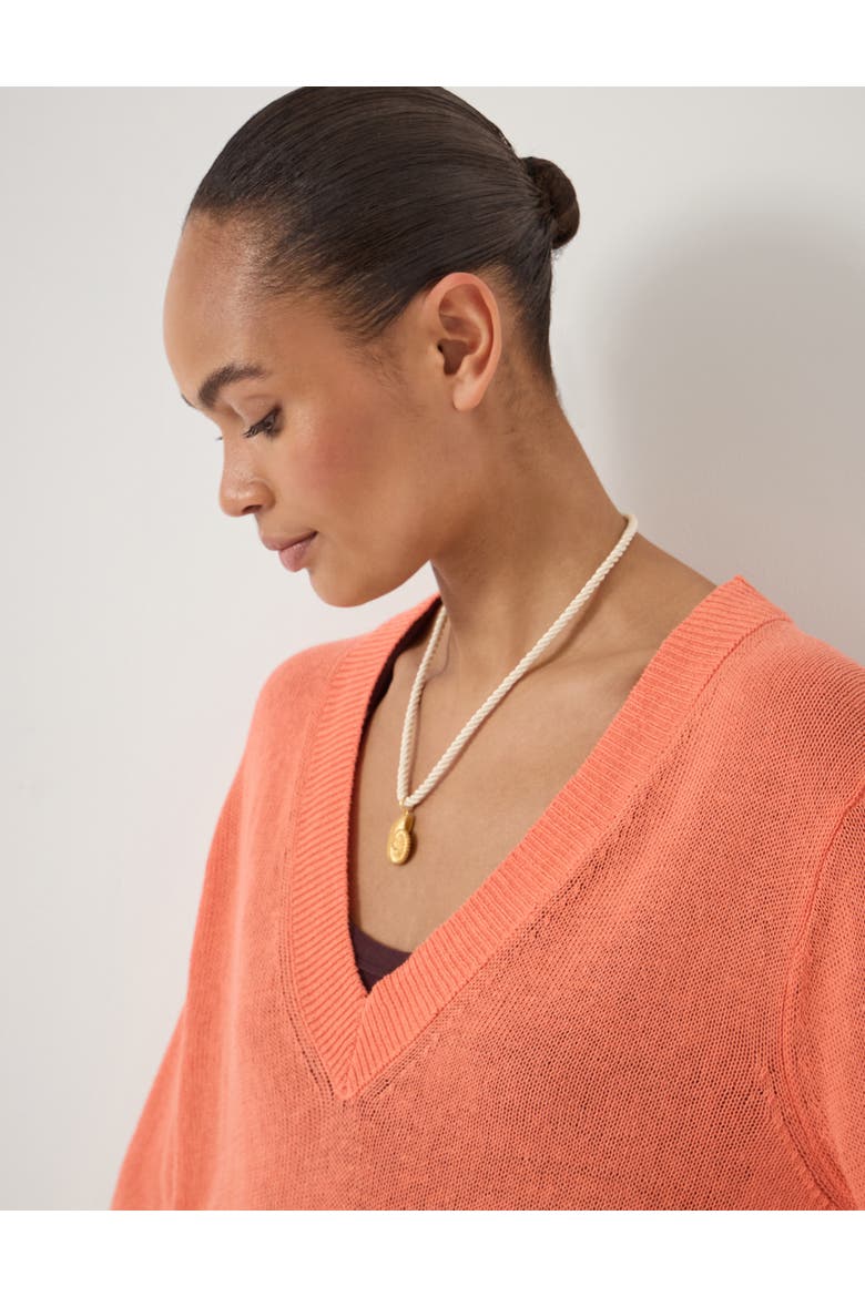 Coralie Linen Blend V-Neck Jumper, Alternate, color, Dusty Orange