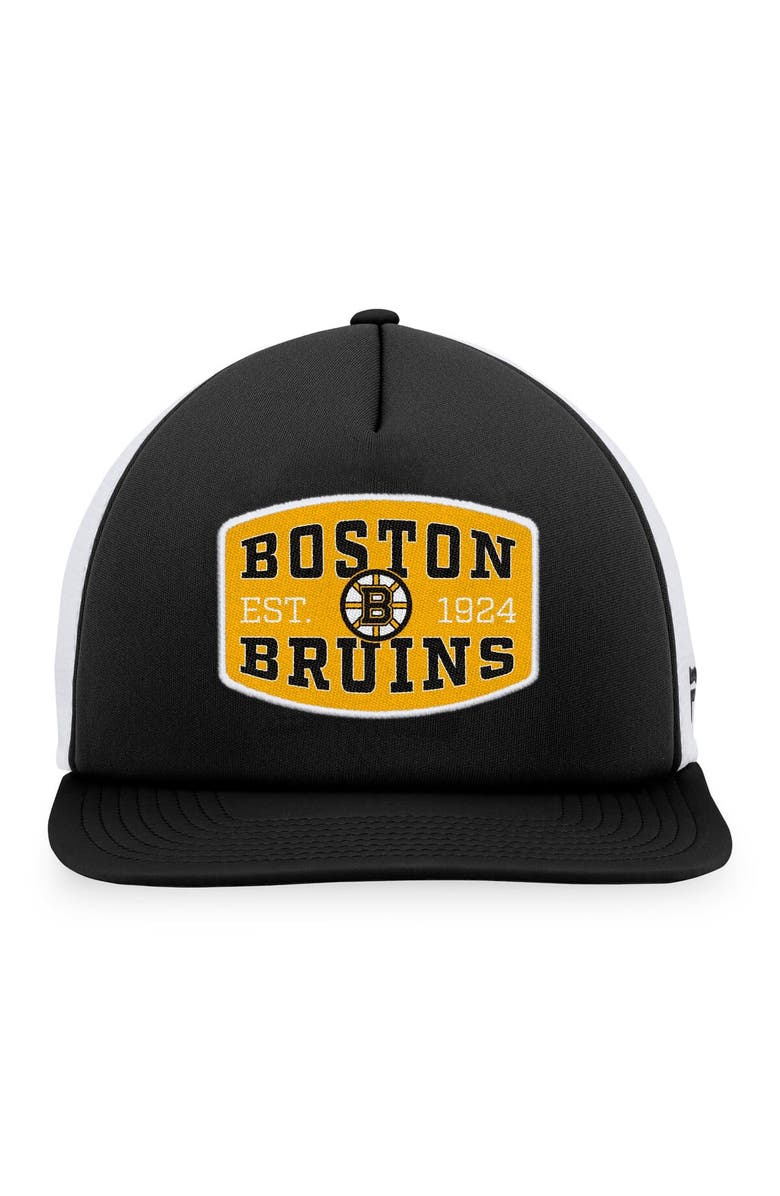 FANATICS Men's Fanatics Branded Black/White Boston Bruins Foam Front Patch Trucker Snapback Hat, Alternate, color, Black