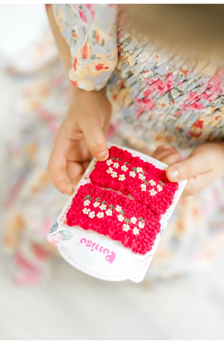 Puttisu 2pc Hand-Crocheted Floral Clip Set, Alternate, color, Red