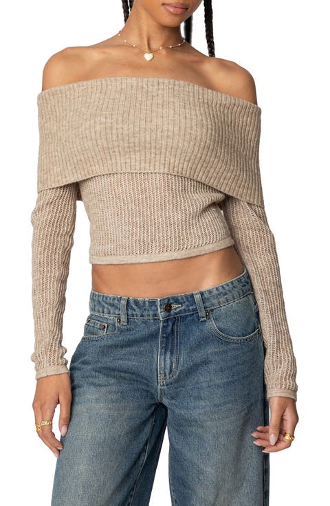 Lili Rib Off the Shoulder Crop Sweater