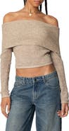 EDIKTED Lili Rib Off the Shoulder Crop Sweater