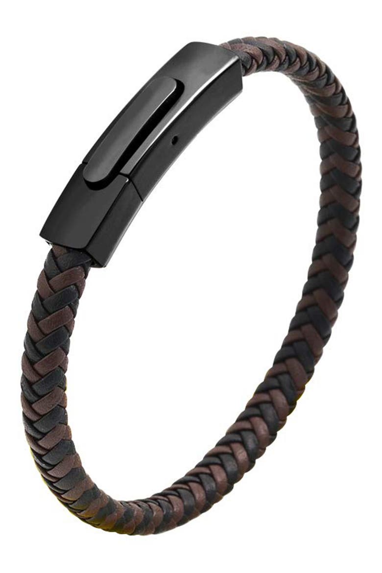 Men's Braided Leather Bracelet, Alternate, color, BROWN