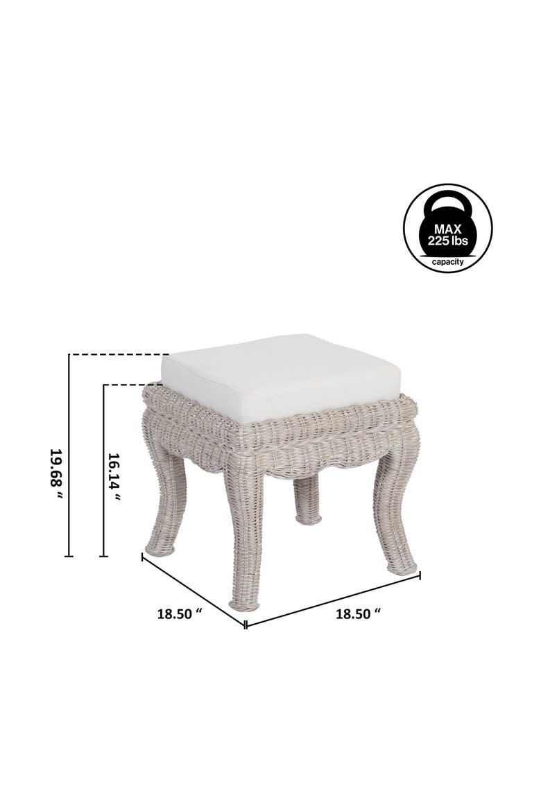 Rowan Coastal Woven Rattan Vanity Stool with Upholstered Cushion, Mango Wood Backless Makeup Chair for Bedroom Bath, Alternate, color, Gray White Wash
