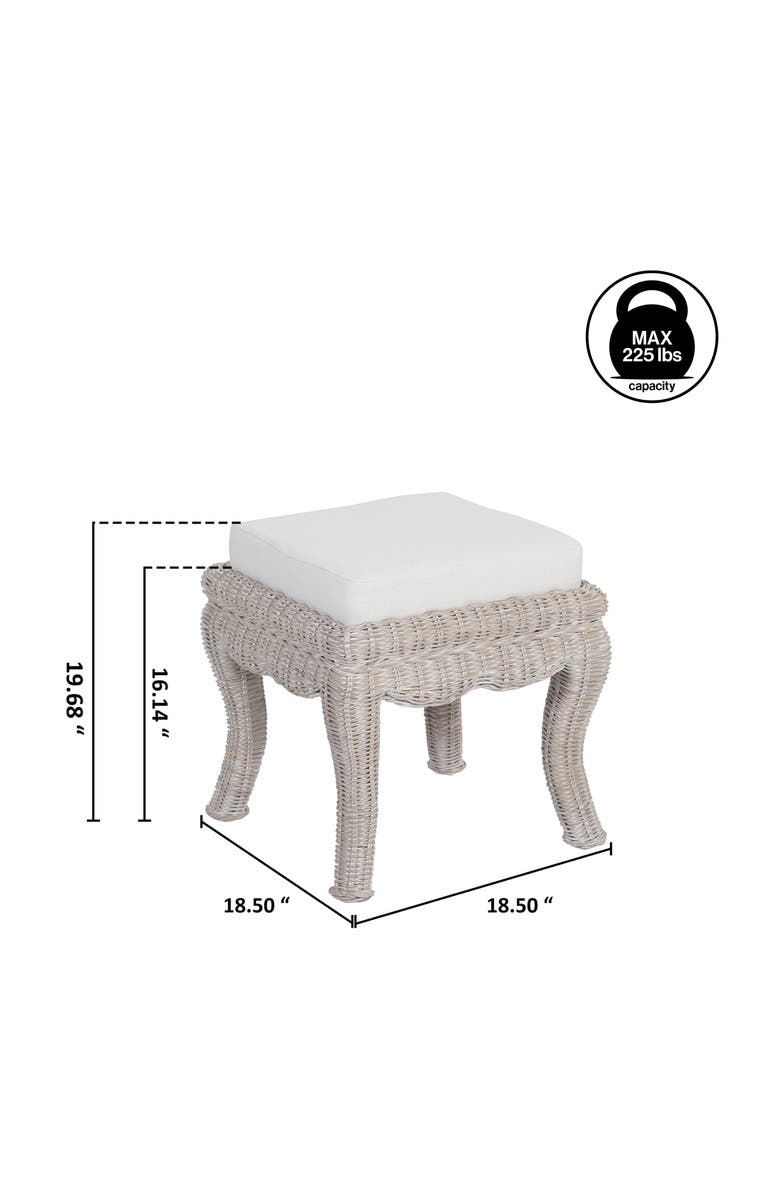 JONATHAN Y Rowan 19.7" Bohemian Designer Woven Rattan/Wood Ottoman Vanity Stool, White Cushion Seat, Alternate, color, Gray White Wash
