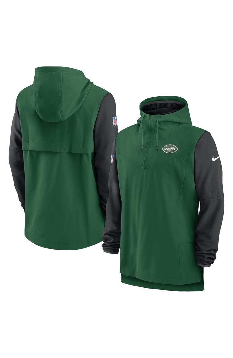 Nike Men's Nike Green/Black New York Jets Sideline Player Quarter-Zip Hoodie, Main, color, 