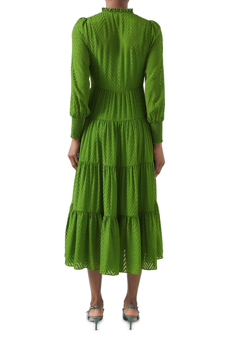 Flora Chevron Bracelet Sleeve Silk Blend Dress, Alternate, color, GREEN