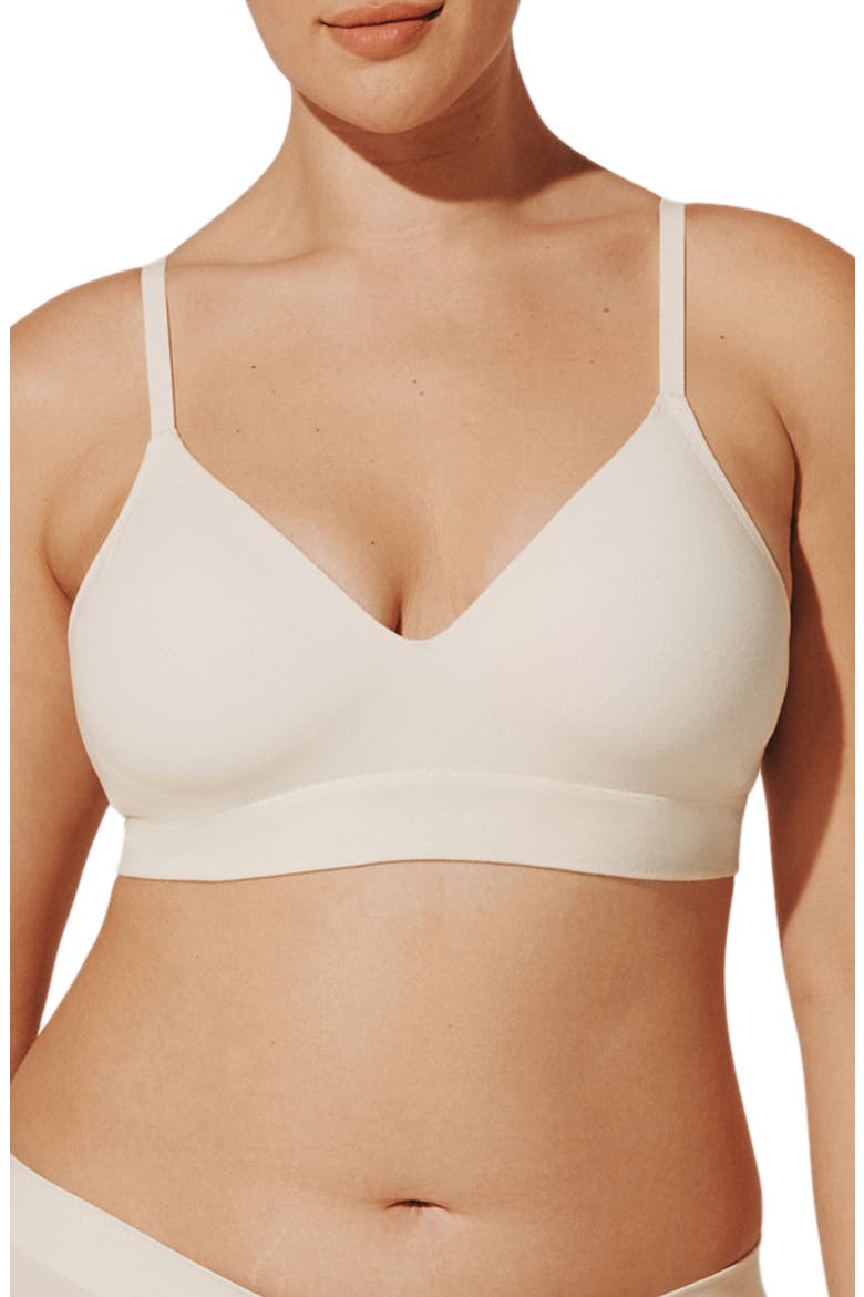 Seamless Stretch Cotton Blend Wireless Bra, Main, color, SEA SALT
