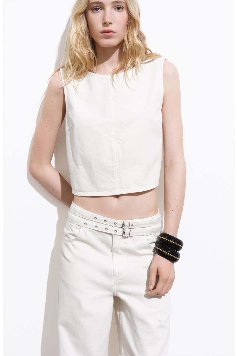 Double Belt Balloon Jeans, Alternate, color, OFF WHITE
