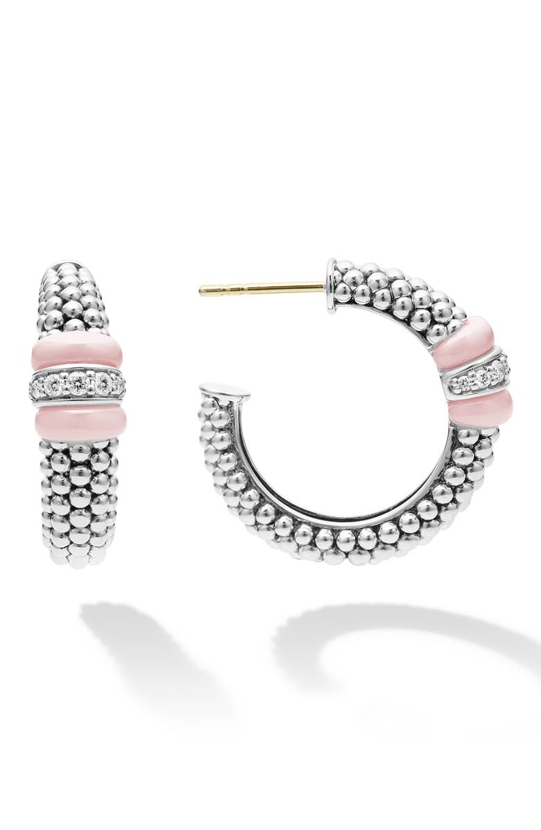 LAGOS Pink Caviar Diamond Hoop Earrings, Alternate, color, Silver